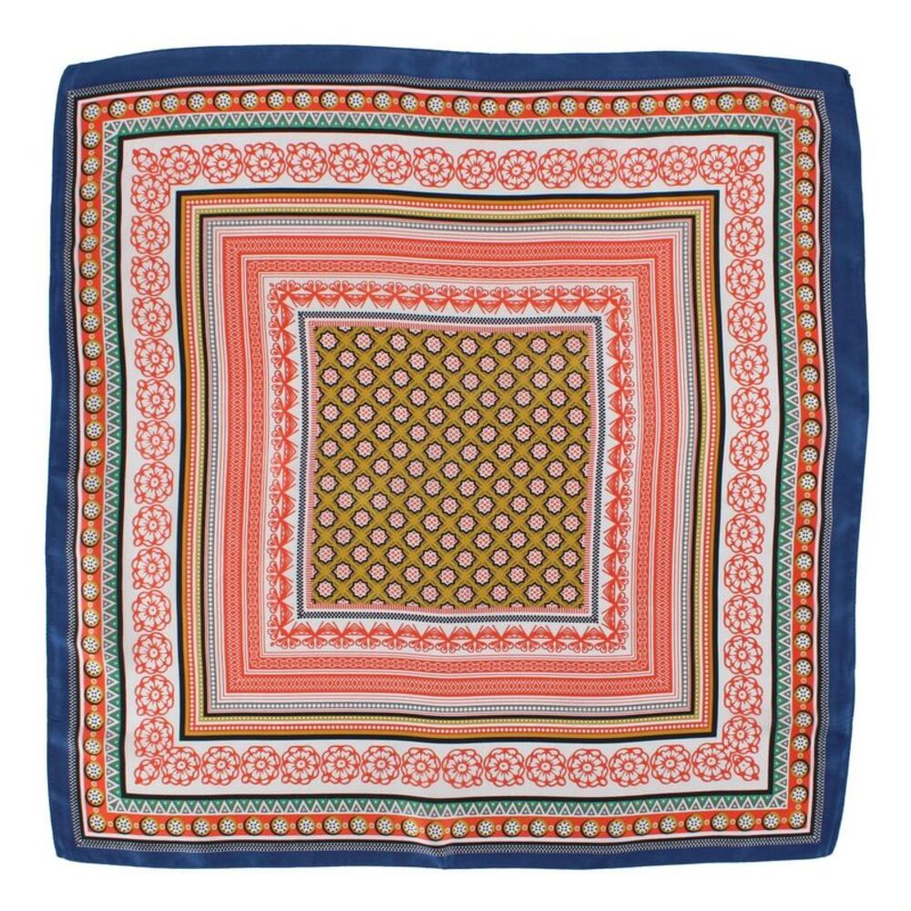 CTM Women's Decorative Vintage Pattern Silky Square Scarf